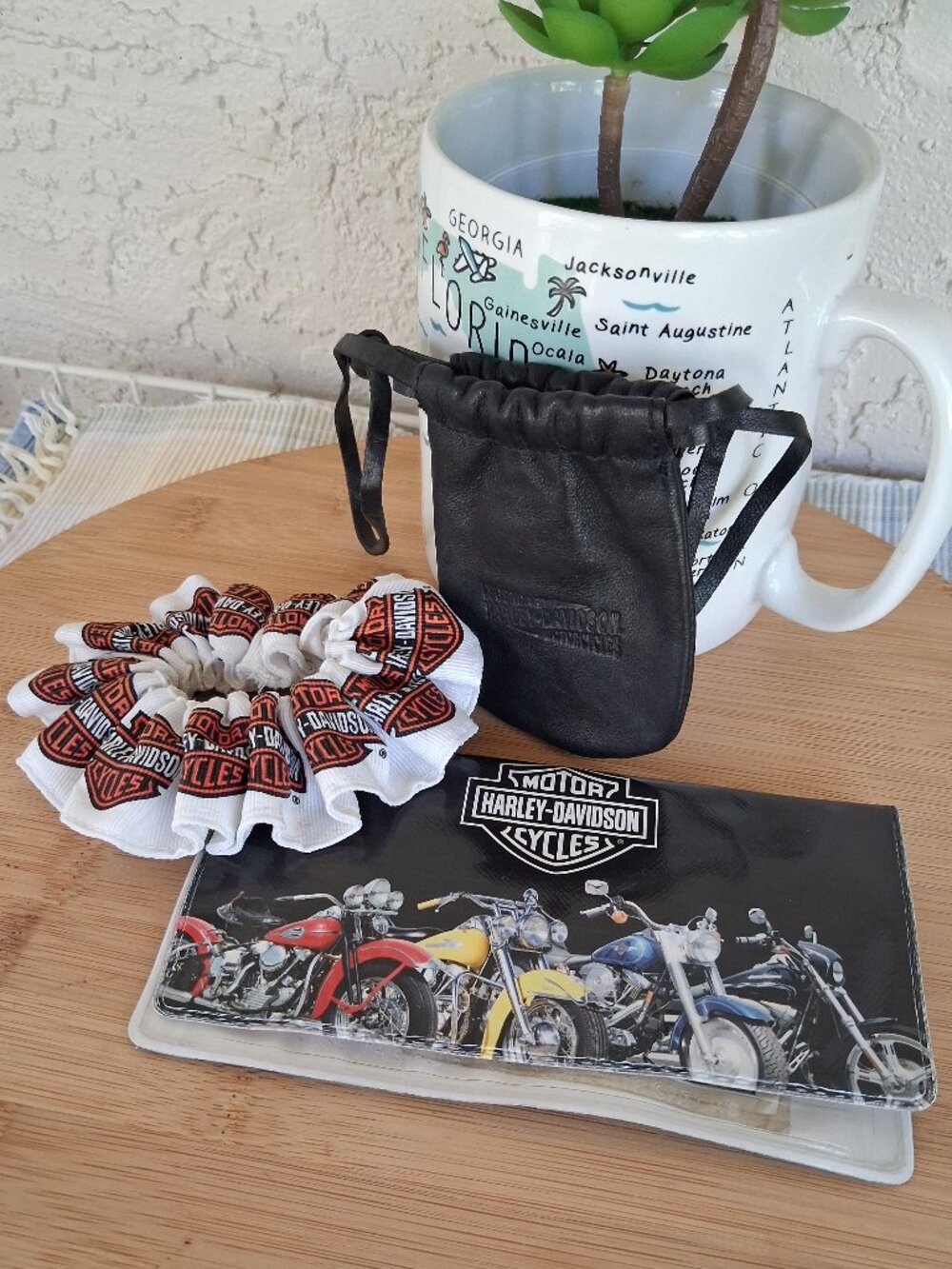 Harley Davidson leather pouch and scrunchi
